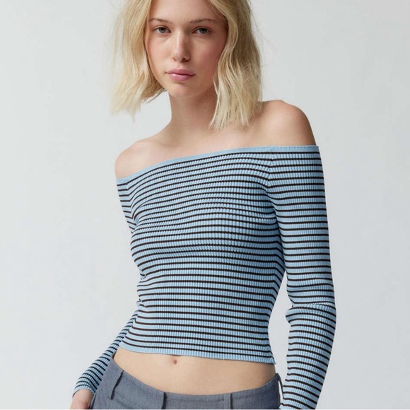 Silence and Noise stripe off shoulder top - Picture 1 of 3